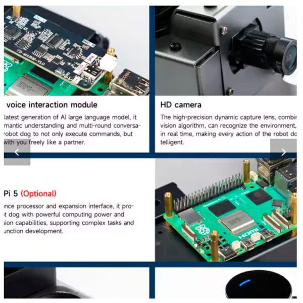 robot cuadrúpedo perro biónico 12dof ai modelo ros2 raspberry pi 5 chasis aleación de aluminio cámara hd, programación python