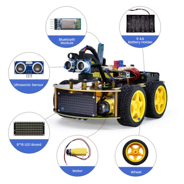 kit robot 4wd multi bt coche inteligente arduino v2.0 con pantalla led edu/programación robot diy keyestudio