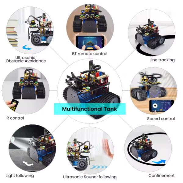 kit robot tanque inteligente v3.0 arduino ide programable y mixly, keyestudio