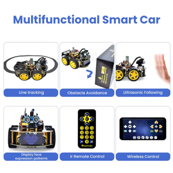 kit robot 4wd multi bt coche inteligente arduino v2.0 con pantalla led edu/programación robot diy keyestudio