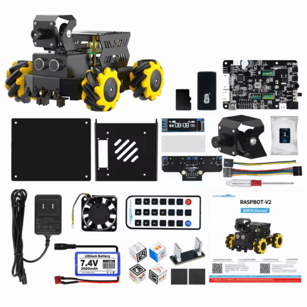 raspbot v2 ai robot car kit con raspberry pi 5, proyecto educativo ros2 humble programación python