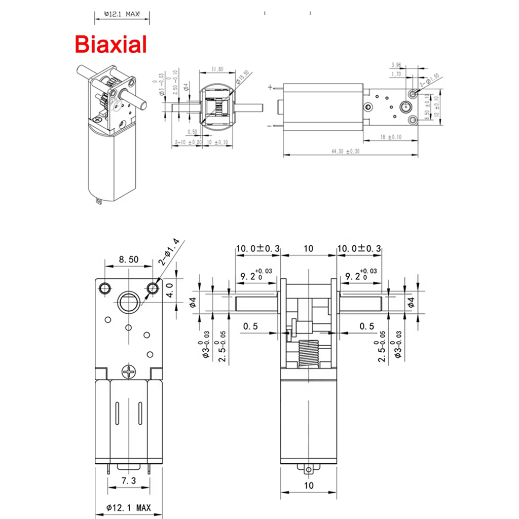 Mini Motor 200rpm Eje Dual Engranaje Helicoidal Autoblocante - Image 2
