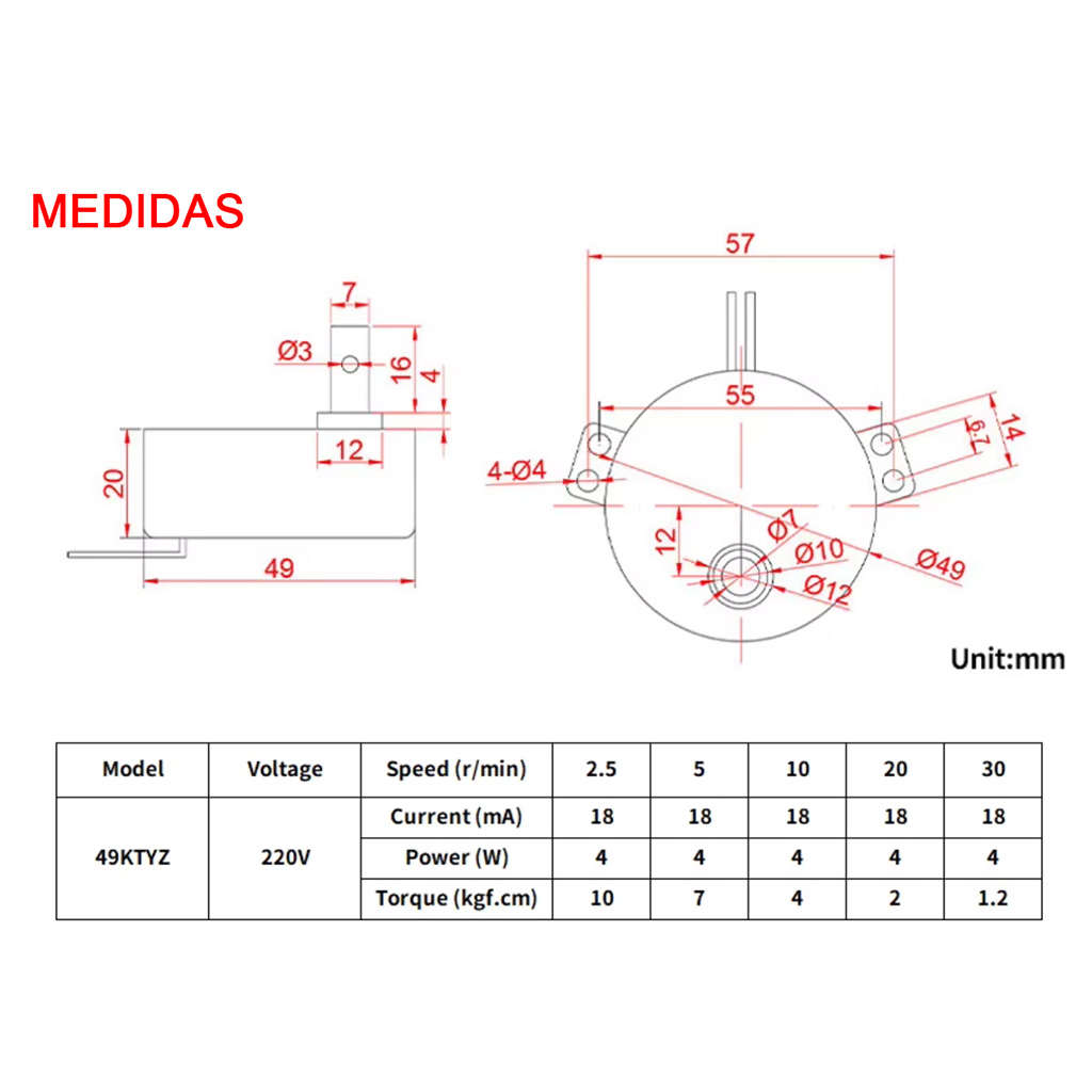 Motor Sincrónico AC 220v 5-6rpm 4W CCW/CW TYC50 Compatible - Image 4