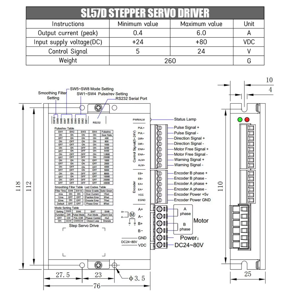Controlador Driver SL57D 6A DC24V 80V para Motor Nema Paso a Paso y Servo Digital - Image 4